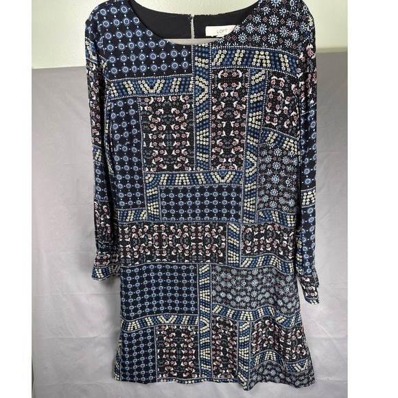 LOFT Dresses & Skirts - LOFT Patchwork Print Long Sleeve Shift Dress Black Blue Yellow Women's Size 14